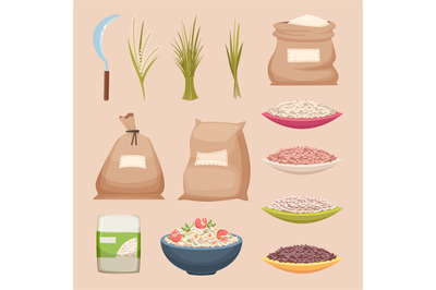 Rice grained. Storage sacks rice products grained agricultural food ve