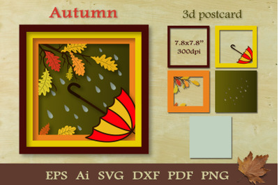 3D postcard Autumn. Paper cut SVG