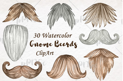 Watercolor gnome beards clipart, Moustache Watercolor