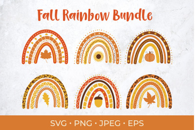 Fall rainbow SVG bundle. Cute autumn clipart.