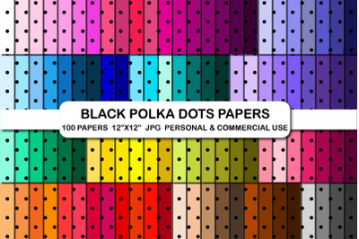 100 Black polka dot digital papers, Polka dots pattern paper