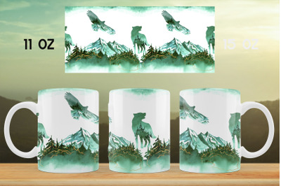 Landscape mug wrap Woodland mug sublimation Wild Mug design