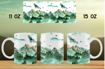 Landscape mug wrap Woodland mug sublimation Wild Mug design