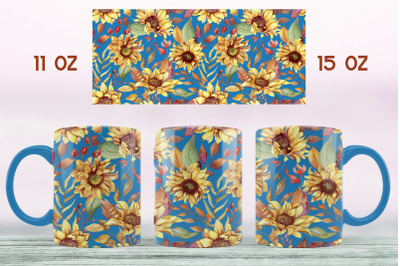 Sunflower mug sublimation design Floral mug wrap 11oz 15 oz