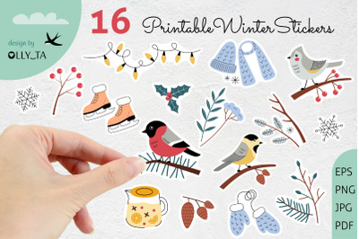 Winter stickers bundle| Printable Sticker Pack 16 PNG