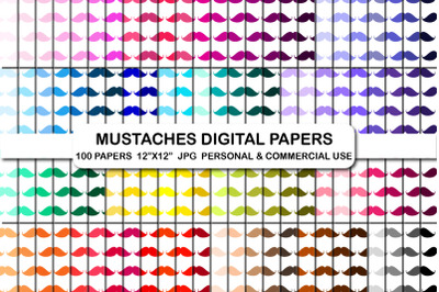 100 Mustache Pattern Digital Papers Mustaches Background