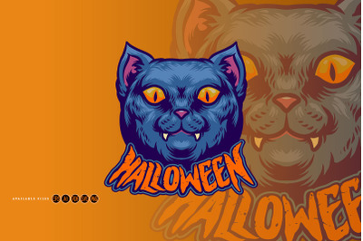 Halloween Black Cat Head Character Logo