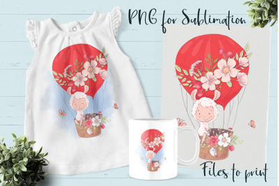 Cute Lama sublimation. Design for printing.