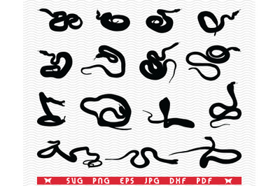 SVG Snakes, Black silhouettes, Digital clipart