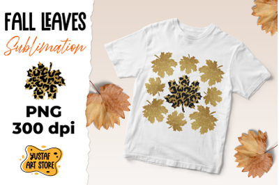 Fall leaves gold and leopard print for sublimation