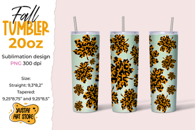 Leopard Fall Tumbler sublimation wrap. Autumn Leopard leaves