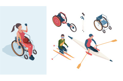 Paralympic characters. Disabled sportsmen athletes male and female in