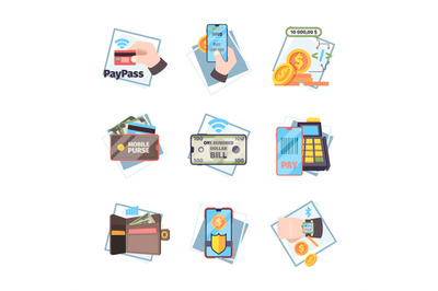 Online payment icons. Nfc innovative mobile transaction internet banki