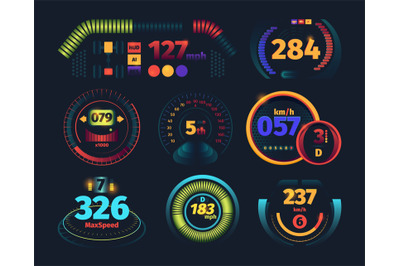 Speedometer. Engine motor odometer car dashboard with indicators dange