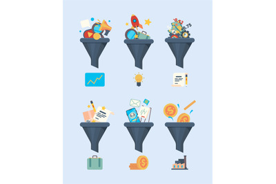 Funnel sales. Money generation symbol business marketing concept illus