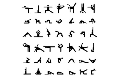 Yoga stick people. Sport exercises flexible person different basic yog