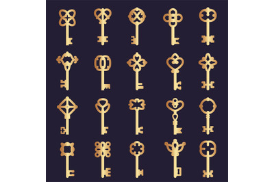 Metal keys collection. Steel keys collection silhouettes symbols of sa