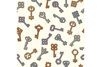 Keys pattern. Safety symbols key collection in victorian style vector