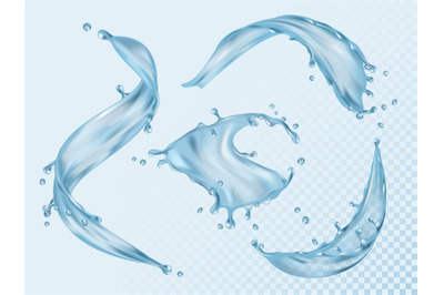 Water splashes. Flowing liquid aqua with various drops vector realisti