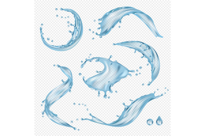 Water flowing. Transparent ocean splashes liquid water vector drops co