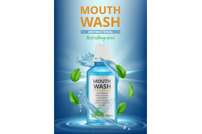 Rinse water ads. Dental medical poster mouthwash fresh cleaning water