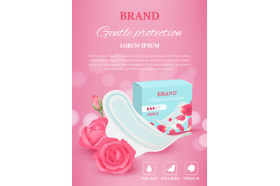 Ladies tampon ads. Woman hygiene products advertizing placard soft fre