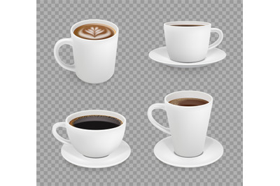 Coffee cup. Breakfast hot drinks espresso cappuccino with foam cup vec