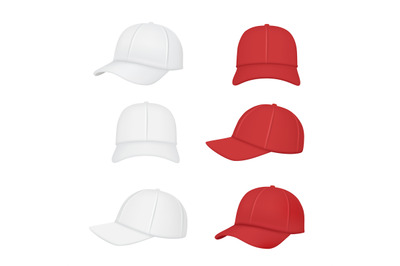 Baseball cap. Sport clothes realistic mockup front back side of caps v