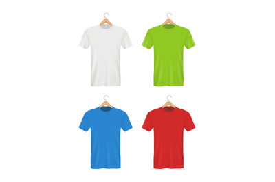 Shirt on hanger. Colored blank clothes for adults male and female polo