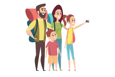 Family making photo. Selfie tourists, vacation or travel. Isolated mom