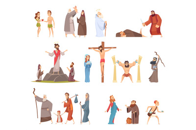 Bible characters. Historical antique holy people vector illustrations