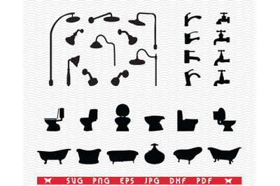 SVG Bathroom Elements, Black silhouettes digital clipart