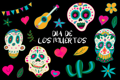 Hand Drawn Day of the Dead Clipart. Dia De Los Muertos.