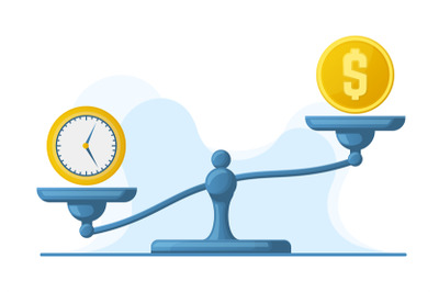 Time is money, scales weight balance, time and money concept. Libra sc