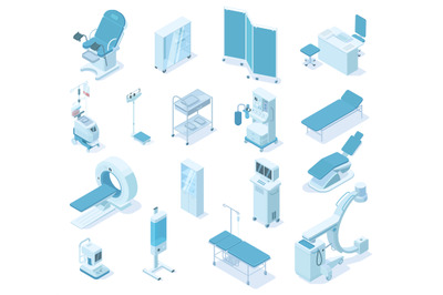 Isometric hospital clinic medical diagnostic equipment tools. Healthca