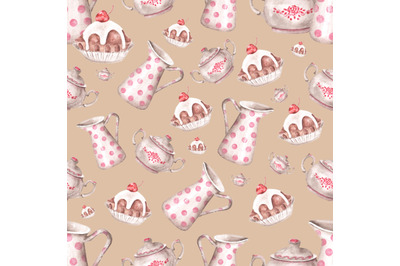 Baking watercolor seamless pattern. Cookbook, pastry chef