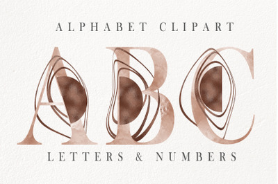 Abstract Alphabet clipart. Artistic letters and numbers