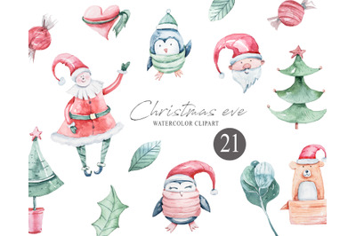 Watercolor Christmas clipart- 21 png files