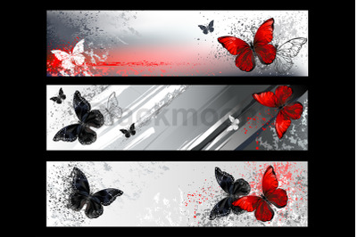 Banner with Red Butterflies