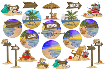 Beach clipart, Vacation clipart, Travel clipart, Instant download