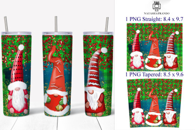 Green Plaid Gnomes Skinny Tumbler wrap