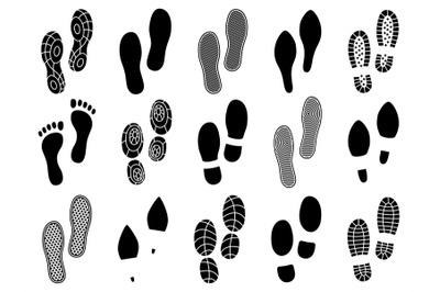 Shoe footprints. Soles prints marks&2C; barefoot&2C; boots and sports sneake