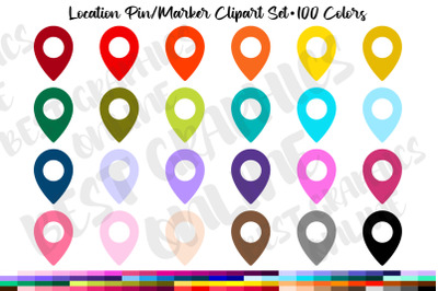 100 colors Location Map GPS Pin Marker Planner Clipart