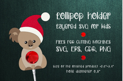 Koala Christmas Lollipop Holder Template SVG