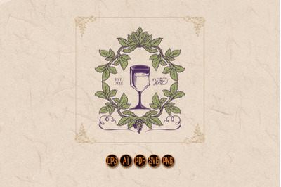 Wine Grape Leaf Frame Retro Labels Logo