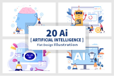 20 Artificial Intelligence Digital Brain Technology Vector Illustratio