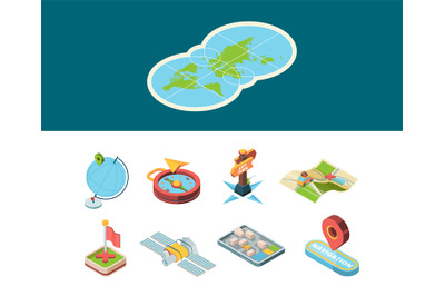 Navigation isometric icon. Map road smart navigator and sign route dir