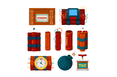 Dynamite sticks. Risk dangerous items bomb with clock alarm and timer