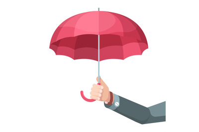 Umbrella in hand. Concept picture businessman holding big umbrella pro