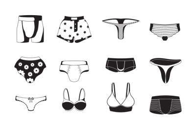 Underwear silhouettes. Male and female panties fashioned lingerie vect